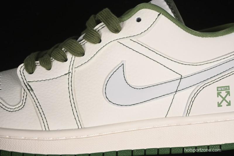 Nike Air Jordan 1 Low OFF-WHITE Collaboration - Retro Basketball Shoes with Beige Green Stitching - CF3688-021