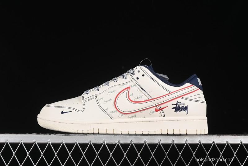 Nike SB Dunk Low Stussy Collaboration - Black Red Bunny Anniversary Custom Low-Top Casual Sneakers - XY1688-012