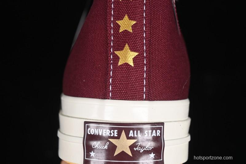 Converse Chuck 1970s High Top Casual Sneakers with Gold Star Accents and Wine Red Colorway - A12463C