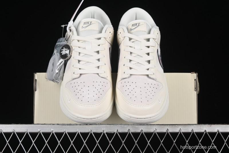 Nike SB Dunk Low Supreme x Stussy Triple Collaboration - Beige Silver Swoosh Anniversary Custom Low-Top Casual Skate Shoes - KK1333-005