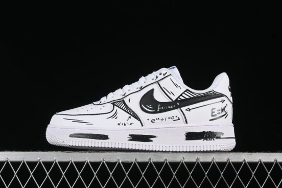 Nike Air Force 1 '07 Low Custom Casual Sneakers with Black and White Manga-Style Hand-Drawn Function Formulas - CT7724-111