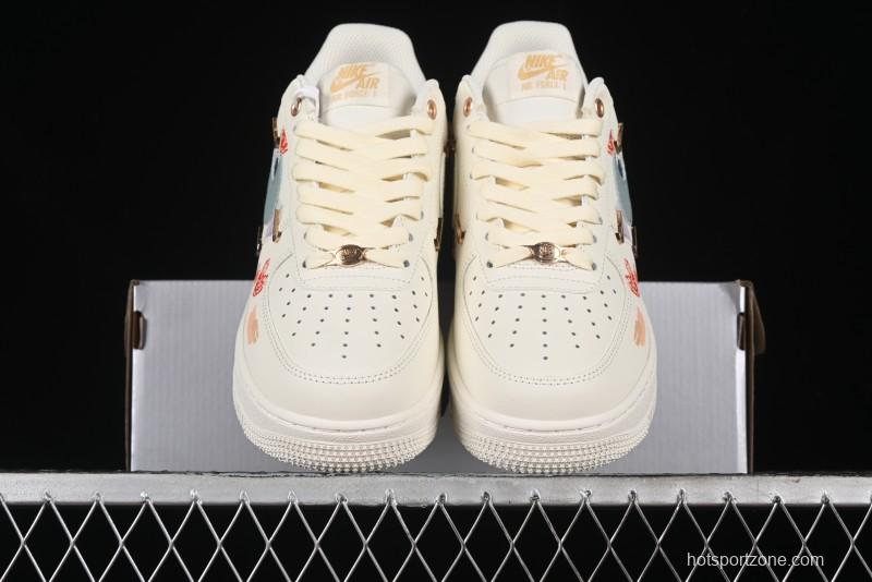 Nike Air Force 1 '07 Low Casual Sneakers with Mint Mambo Anime Theme and Gold Spray - ZH0316-040