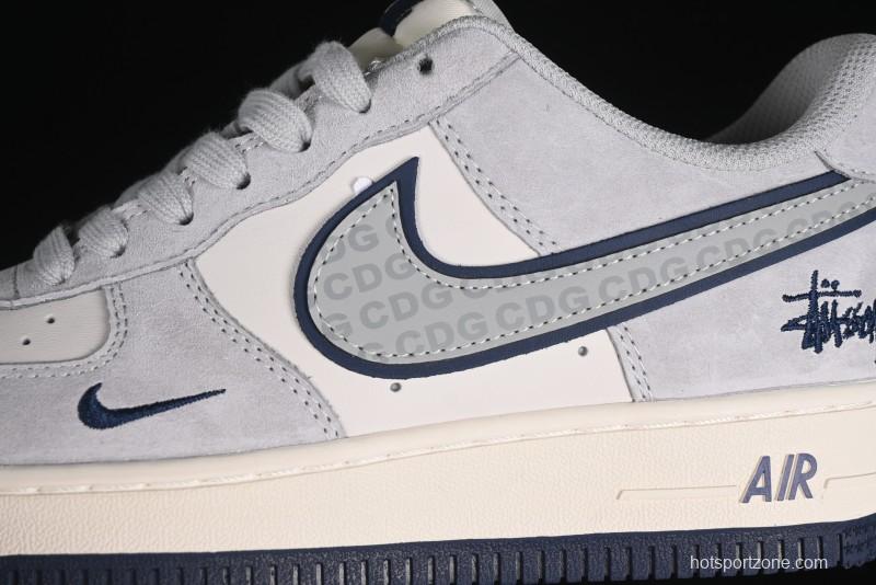 Nike Air Force 1 '07 Low Stussy Collaboration - Grey Pigskin Blue Sole Low-Top Casual Sneakers - XZ3318-028