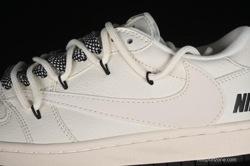 Nike Travis Scott x Fragment Design x Air Jordan 1 Low OG SP AJ1 Black Logo Drawstring Low-Top Casual Sneakers - SJ0086-135