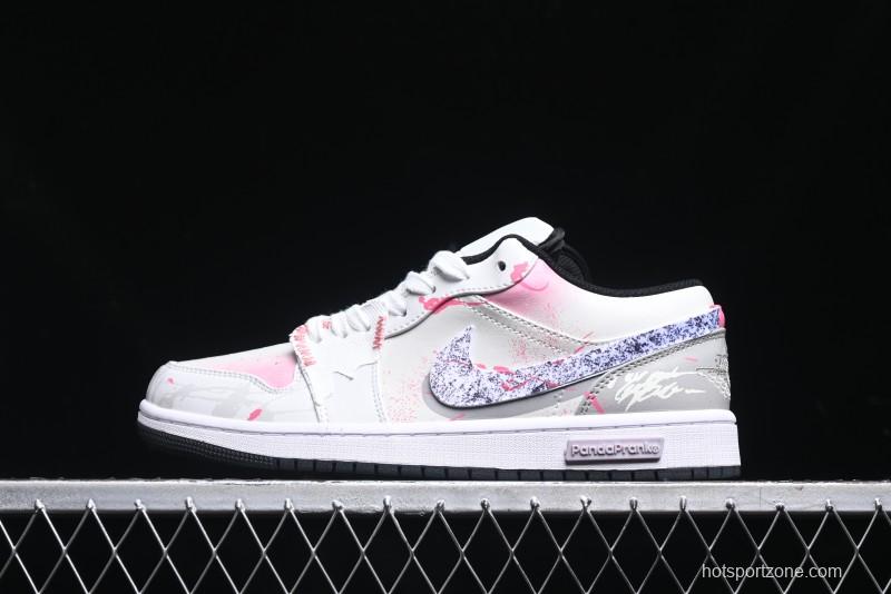 Nike Air Jordan 1 Low Retro Basketball Shoes - Panda Mischief Qixi Theme with Special Graffiti Design - 553558-132