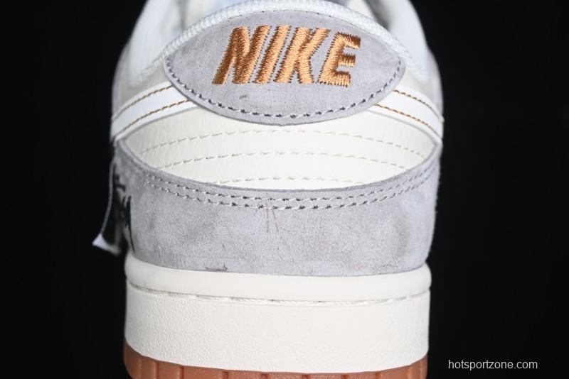 Nike SB Dunk Low Stussy Collaboration - Patchwork Black White Swoosh Anniversary Custom Low-Top Skate Shoes - DM6868-003