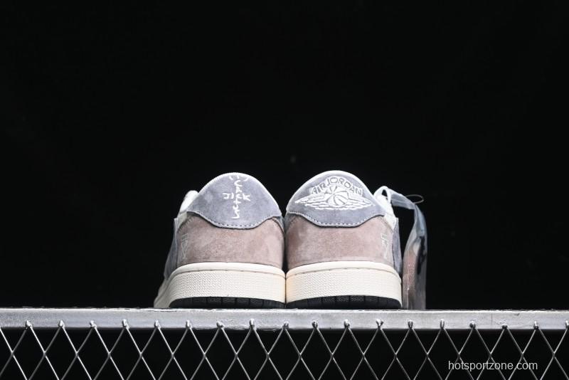 Nike Travis Scott x Fragment Design x Air Jordan 1 Low OG SP AJ1 OF Collaboration - Latte Grey Low Top Casual Sneakers - SJ2068-109