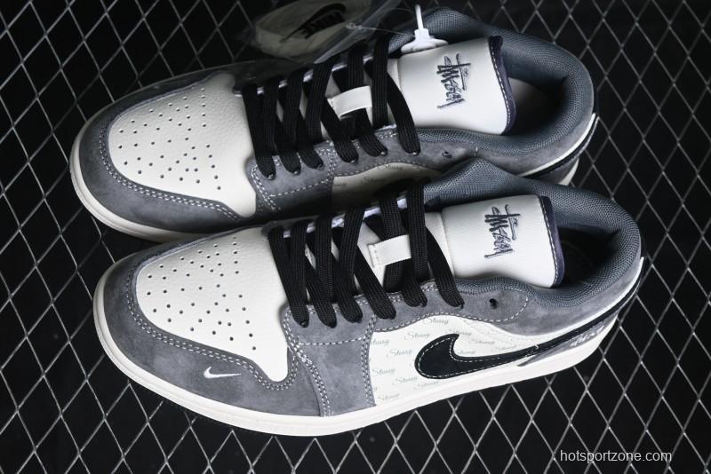Nike Air Jordan 1 Low Stussy Collaboration Pig Grey Black Swoosh Custom Retro Basketball Shoes - SJ9950-029