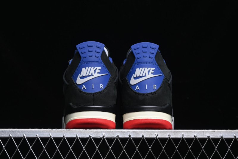 Nike Air Jordan 4 Retro Basketball Shoes with Black-Grey-Blue Color Blocking - FV5029-003