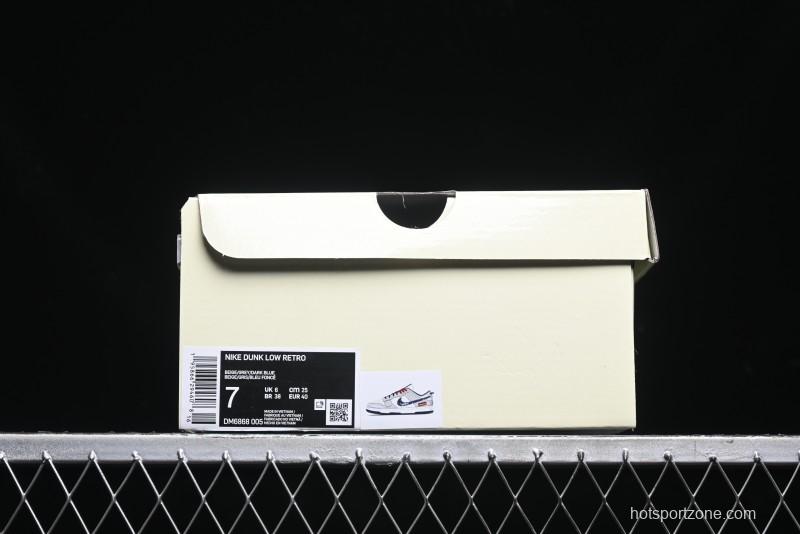 Nike SB Dunk Low Supreme Collaboration - Grey White Dark Blue Swoosh Anniversary High-End Custom Low-Top Casual Skate Shoes - DM6868-005