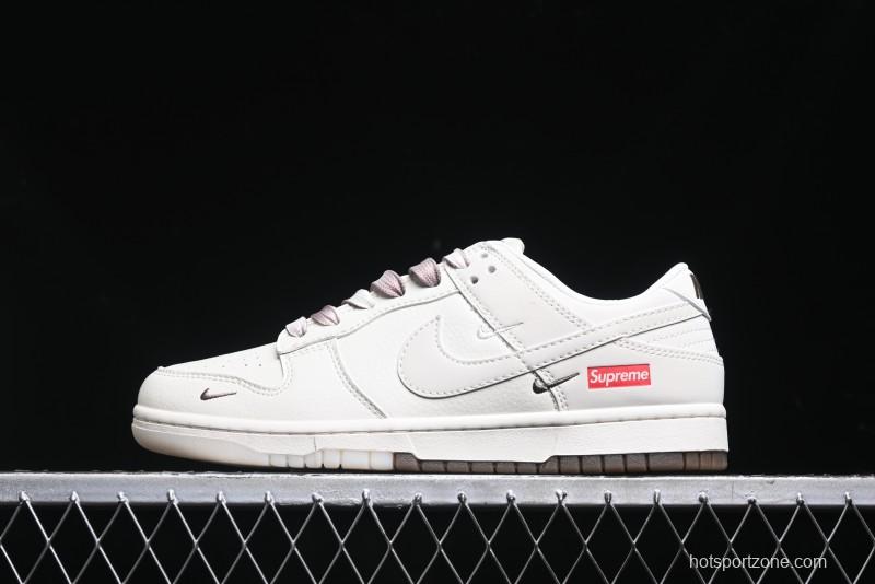 Nike SB Dunk Low Supreme Collaboration - White Brown Split Swoosh Anniversary High-End Custom Low-Top Casual Skate Shoes - BB8675-113
