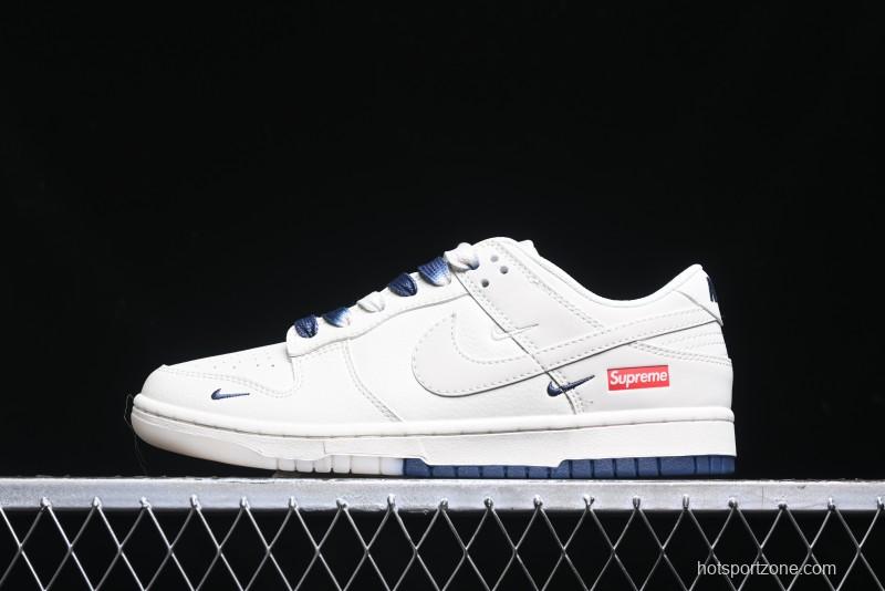 Nike SB Dunk Low Supreme Collaboration - White Blue Color Blocking with Mini Swoosh Anniversary Custom Edition Low-Top Casual Skate Shoes - BB8675-110