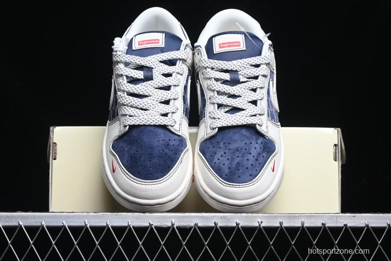 Nike SB Dunk Low Supreme Collaboration - White Blue with Crystal Outsole Anniversary High-End Custom Low-Top Casual Skate Shoes - XS1086-002