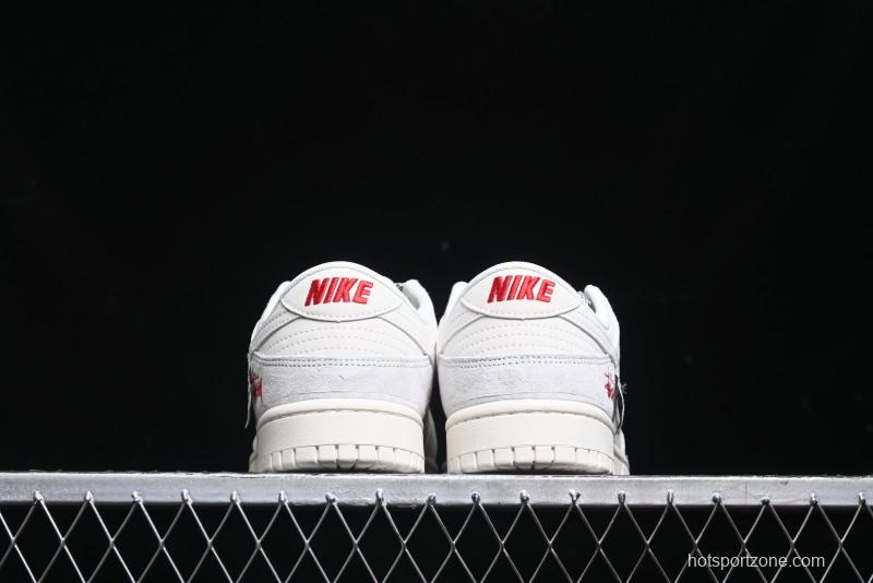 Nike SB Dunk Low Stussy Collaboration - Patchwork Grey White Swoosh Anniversary Custom Low-Top Casual Sneakers - YX5066-218