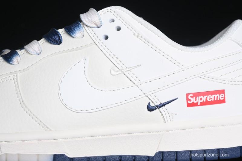 Nike SB Dunk Low Supreme Collaboration - White Blue Color Blocking with Mini Swoosh Anniversary Custom Edition Low-Top Casual Skate Shoes - BB8675-110