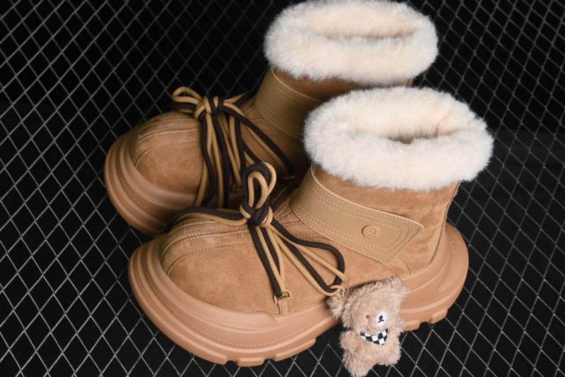 Ouder Retro Lace-Up Mid-Calf Warm & Thickened Platform Casual Snow Boots with Wool Lining - Oud024 Brown