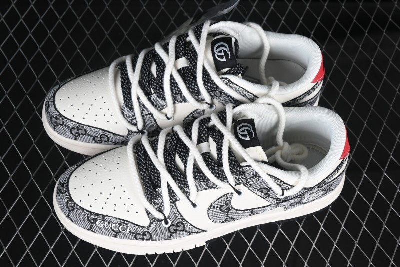 Nike SB Dunk Low Gucci Collaboration Grey Jacquard Swoosh Anniversary High-End Custom Low-Top Casual Skate Shoes - YX5066-215