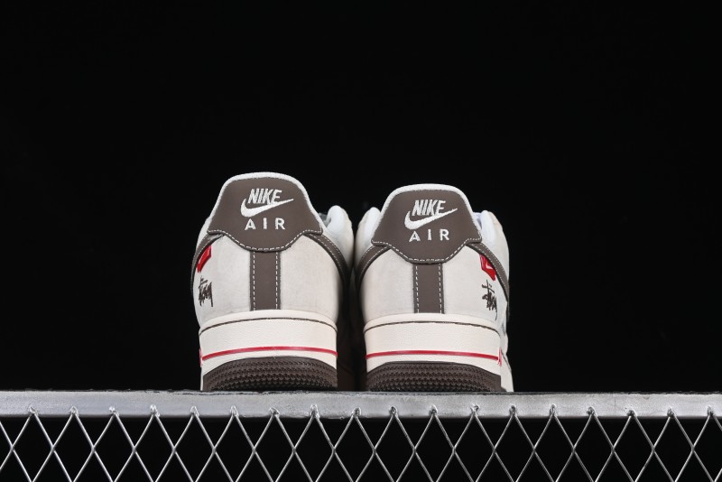 Nike Air Force 1 '07 Low Stussy Collaboration Dual-Tone Beige Brown Low-Top Casual Sneakers - SJ6698-025