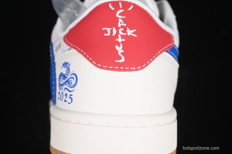 Nike Travis Scott x Fragment Design x Air Jordan 1 Low OG SP AJ1 Snake Year Limited Blue Swoosh Gum Sole Low-top Casual Sneakers - XS3086-011