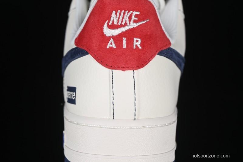 Nike Air Force 1 '07 Low Supreme Collaboration Sneakers with Red Tab and Blue Swoosh - BB7518-021