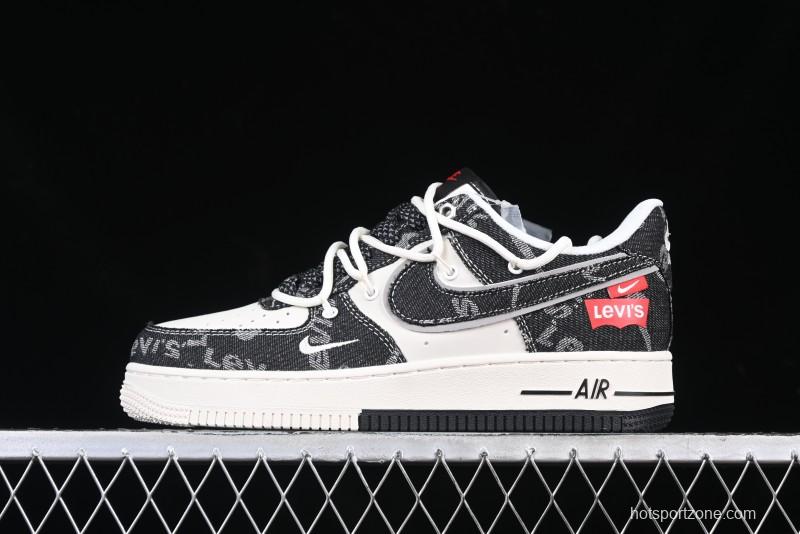 Nike Air Force 1 '07 Low Levi's Collaboration Black Denim Drawstring Casual Sneakers - SJ1198-800