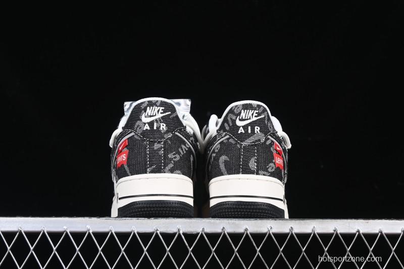 Nike Air Force 1 '07 Low Levi's Collaboration Black Denim Drawstring Casual Sneakers - SJ1198-800