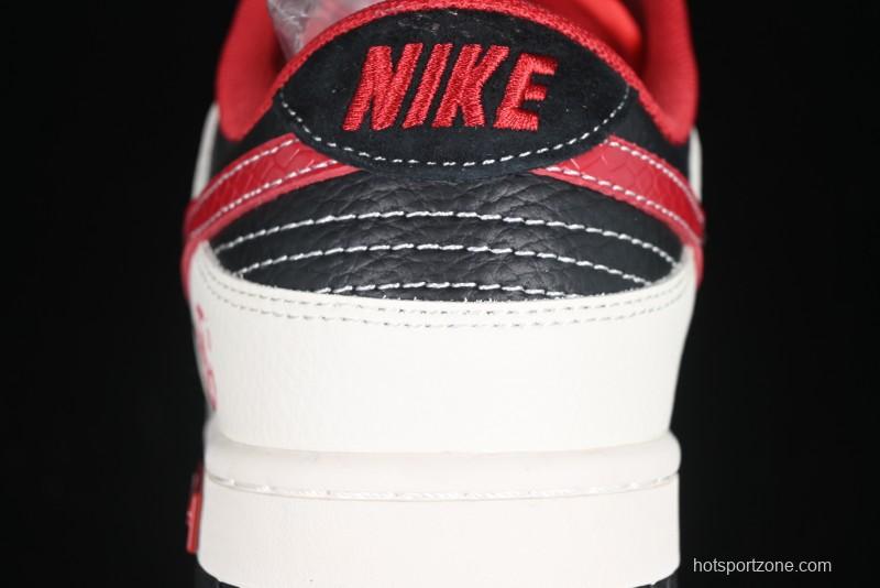 Nike SB Dunk Low Supreme Year of the Snake Limited Edition Red Black Snake Print Anniversary Custom Low-Top Casual Skate Shoes - XS1086-014