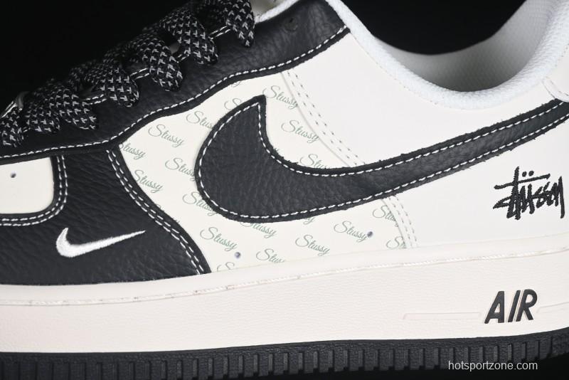 Nike Air Force 1 '07 Low Stussy Collaboration Black Leather Low-Top Casual Sneakers - HH7518-045