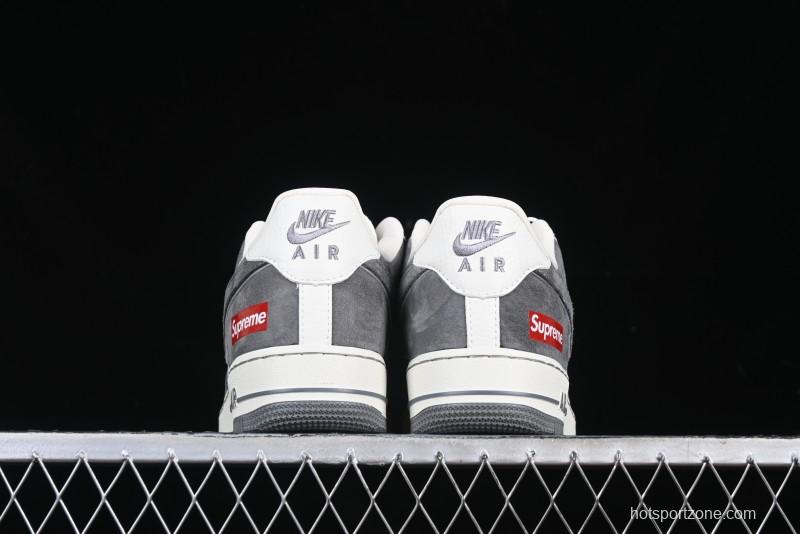 Nike Air Force 1 '07 Low Supreme Collaboration Grey Swoosh Red Tab Low-Top Casual Sneakers - CH6336-510