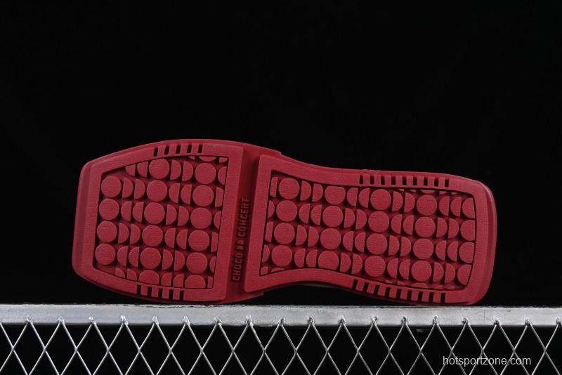 Choco Concert Leather Round Square Asymmetric Fashion Sneakers White Wine Red - AJE5