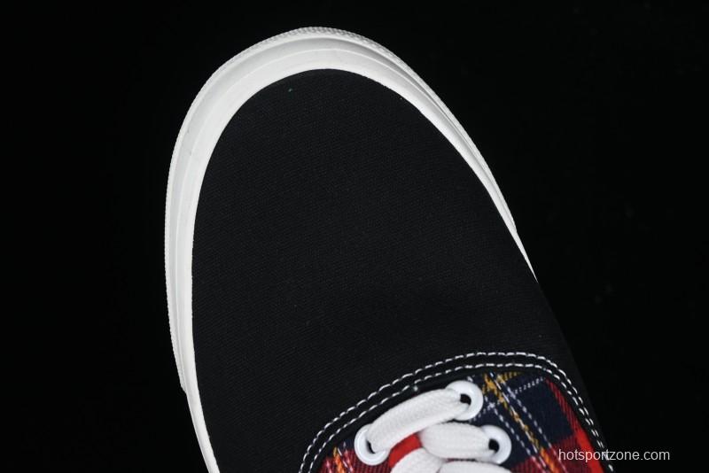 Vans Era Low-Top Skate Shoes with Black Canvas and Red Scottish Plaid Checkered Design - VN0A2RR1QWP