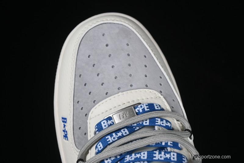 Nike Air Force 1 '07 Low Bape Collaboration Beige Blue Gum Pull Tab Casual Sneakers - SJ1198-112