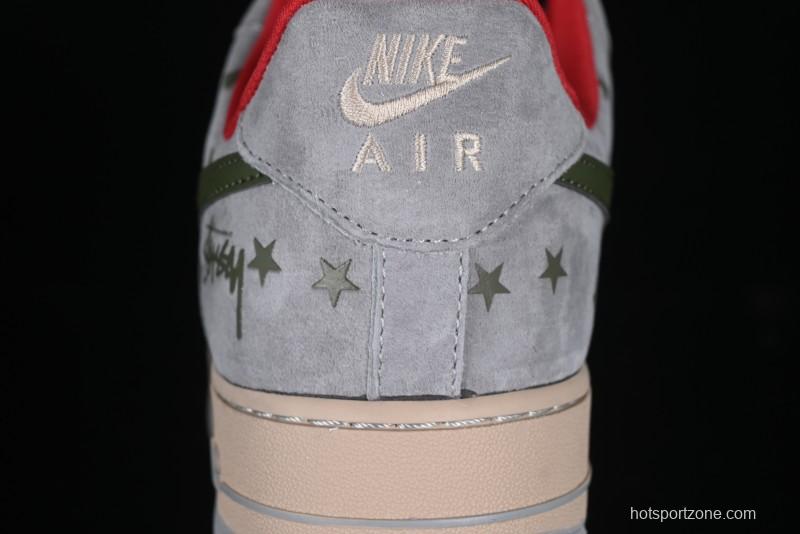 Nike Air Force 1 '07 Low Stussy Collaboration Olive Green Star Low-Top Casual Sneakers - KK1988-034
