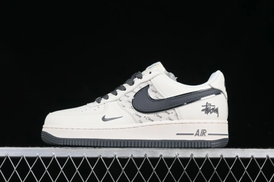 Nike Air Force 1 '07 Low Stussy Collaboration - Grey English Patchwork Low-Top Casual Sneakers - XZ3328-536