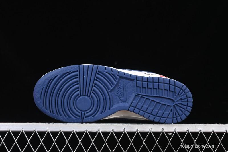 Nike SB Dunk Low Supreme Collaboration - Off-White 3D Navy Swoosh Anniversary Custom Low-Top Casual Sneakers - FC1688-204