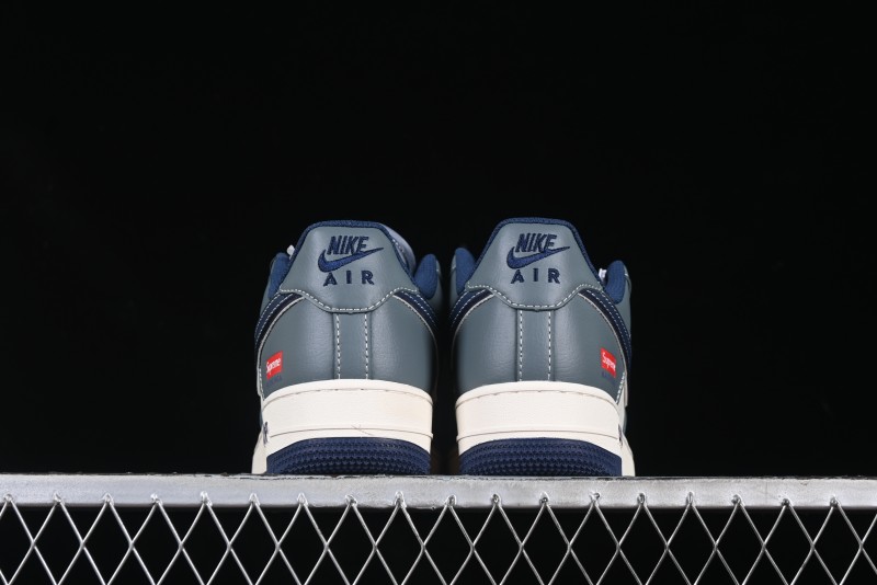 Nike Air Force 1 '07 Low Supreme Casual Sneakers in Grey Blue with Red Swoosh - XZ6188-382