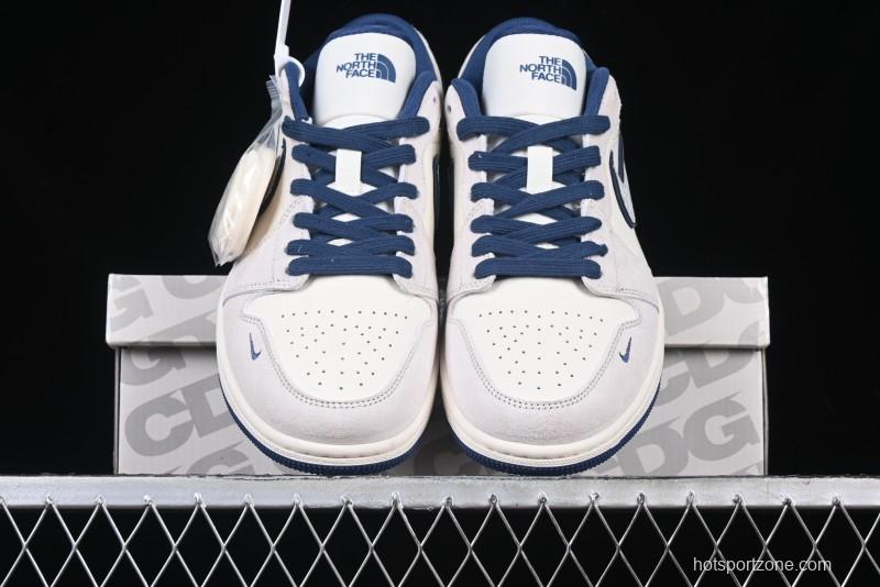 Nike Air Jordan 1 Low AJ1 The North Face Collaboration - Grey Pigskin Blue Sole Retro Basketball Shoes DM9188-011