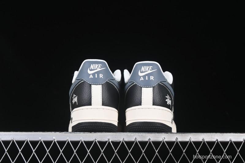 Nike Air Force 1 '07 Low Stussy Collaboration Grey Blue Black Leather Low-Top Casual Sneakers - XZ6188-199