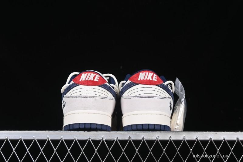 Nike SB Dunk Low Stussy Anniversary Edition High-End Custom Sneakers with Lace-Up Design in Grey White and Navy - YX5066-240