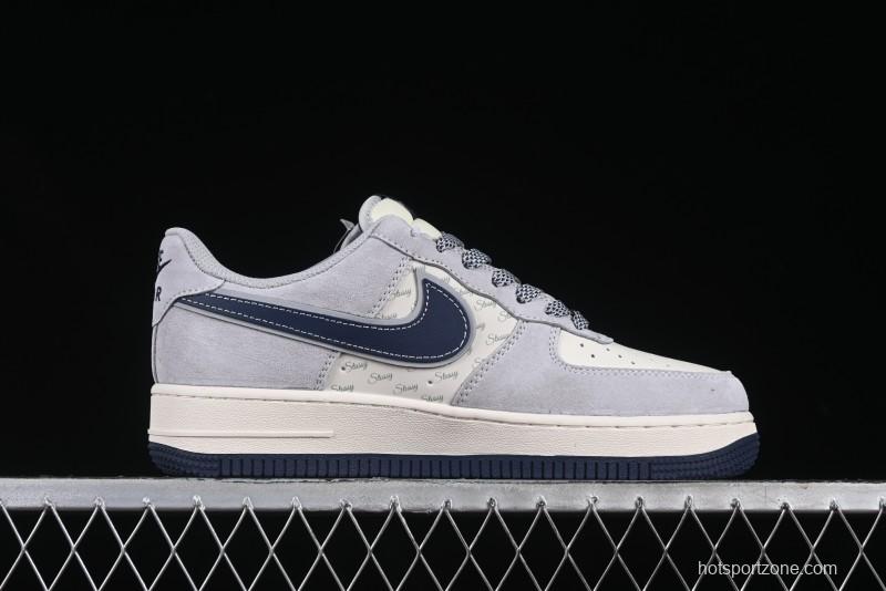 Nike Air Force 1 '07 Low Stussy Collaboration Grey Blue Swoosh Casual Sneakers - XZ3318-088