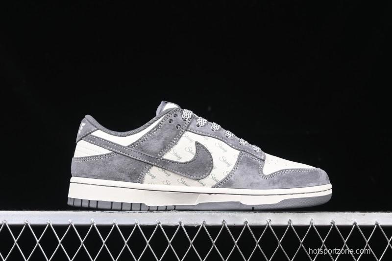 Nike SB Dunk Low Stussy Anniversary Edition Patchwork Grey Swoosh Customized Casual Skate Shoes - YX5066-221