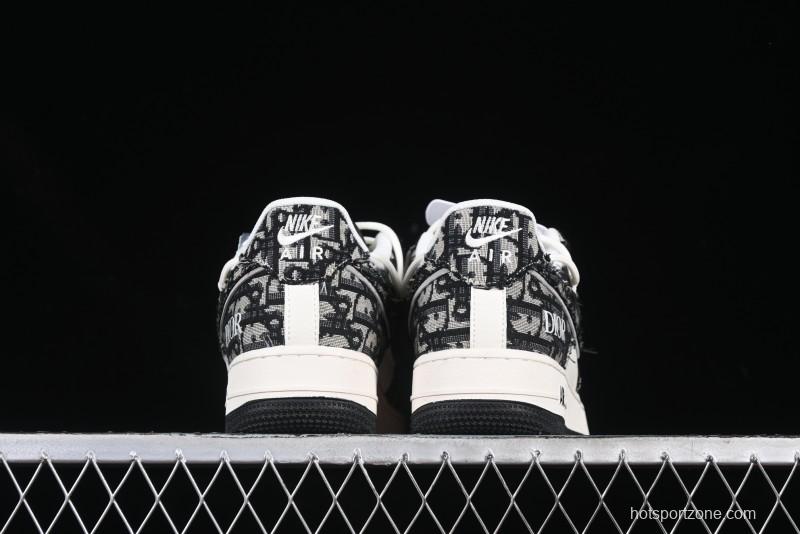 Nike Air Force 1 '07 Low Dior Collaboration Black Pattern Drawstring Casual Sneakers - SJ1198-106