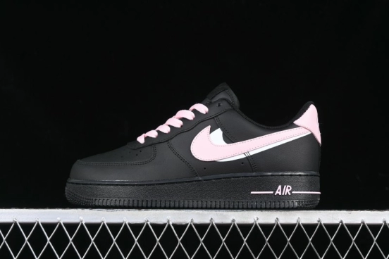 Nike Air Force 1 '07 Low Casual Sneakers with Black & Pink Double Swoosh - CW2288-028