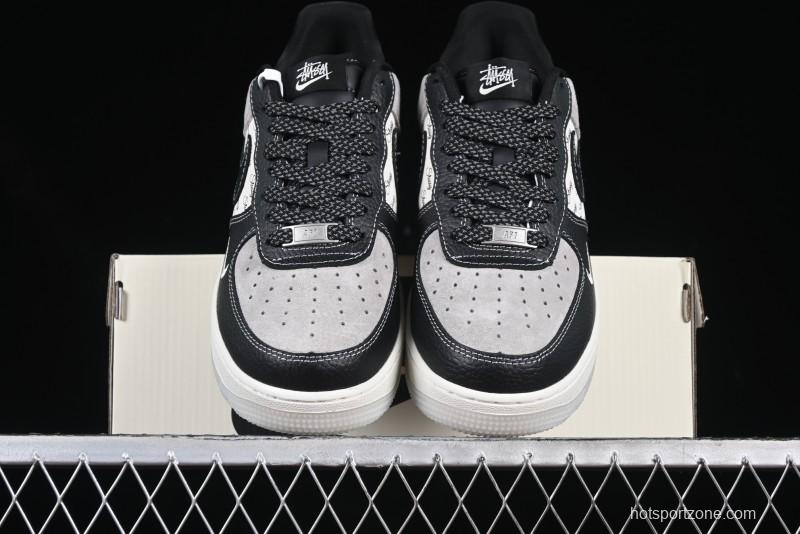 Nike Air Force 1 '07 Low Stussy Collaboration Black Leather Low-Top Casual Sneakers - CH6336-518