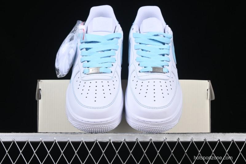 Nike Air Force 1 '07 Low Casual Sneakers with White & Blue Swoosh - CW2288-026