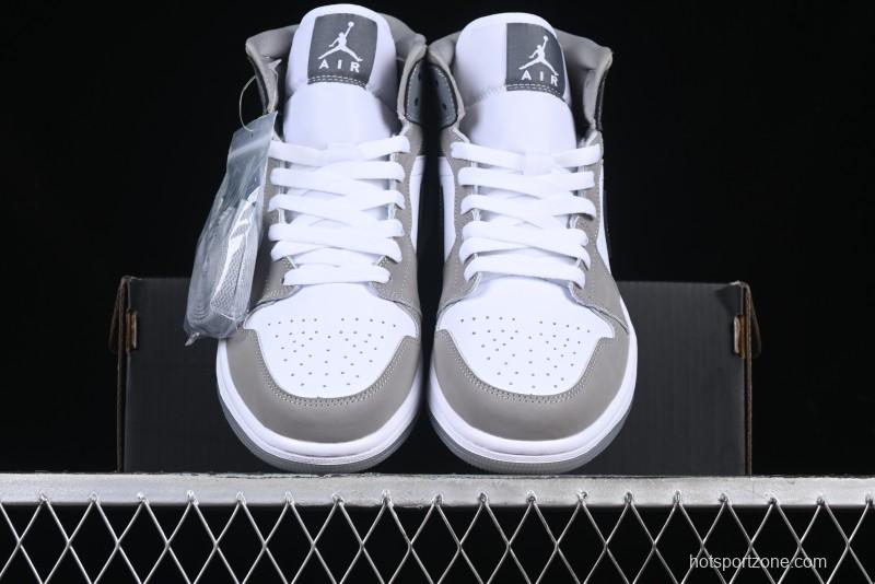Nike Air Jordan 1 Mid AJ1 High-Top Basketball Shoes in White Grey Patent Leather - HF3216-100