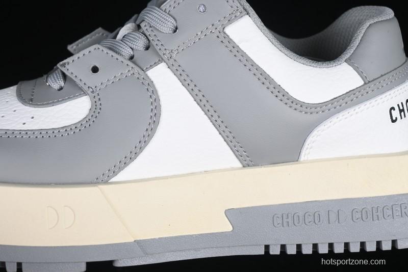 Choco Concert Leather Round Square Asymmetric Fashion Sneakers White Gray - AJE5