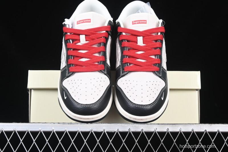 Nike SB Dunk Low Supreme Collaboration - Black Leather Texture Anniversary High-End Custom Low-Top Casual Skate Shoes - XS1086-020