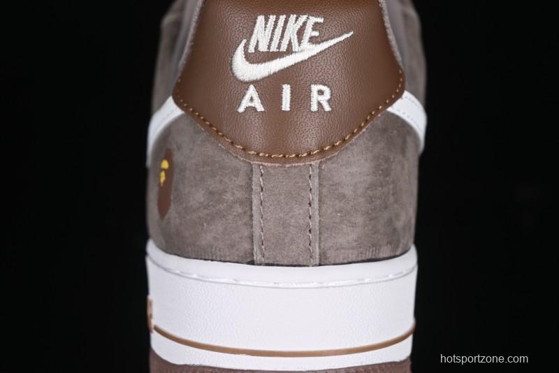 Nike Air Force 1 '07 Low Bape Collaboration Brown White Swoosh Low-Top Casual Sneakers - KK1988-035