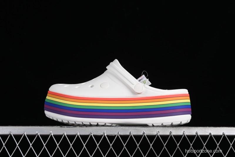 Crocs Crocband Platform Rainbow Comfortable Thick-Soled Clogs - B.D4